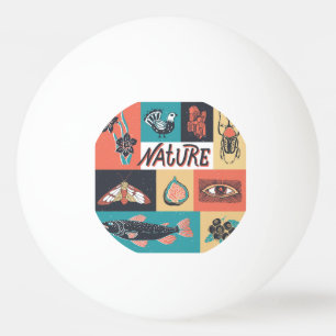 Natuur-elementen, retro-stijlpictogrammen. pingpongbal
