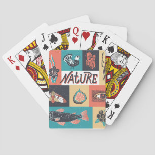 Natuur-elementen, retro-stijlpictogrammen. pokerkaarten