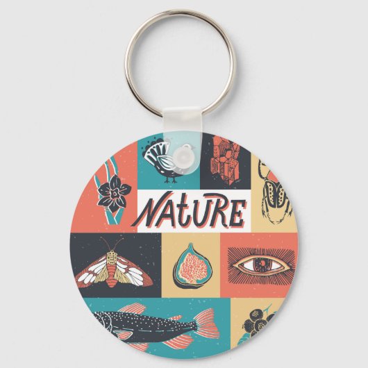 Natuur-elementen, retro-stijlpictogrammen. sleutelhanger (Voorkant)