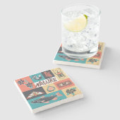 Natuur-elementen, retro-stijlpictogrammen. stenen onderzetter (Zijkant)