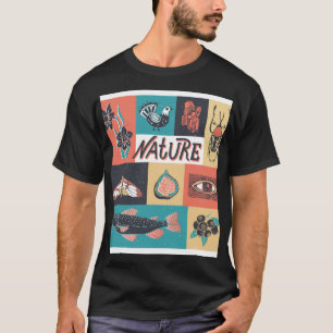 Natuur-elementen, retro-stijlpictogrammen. t-shirt