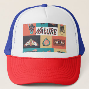 Natuur-elementen, retro-stijlpictogrammen. trucker pet