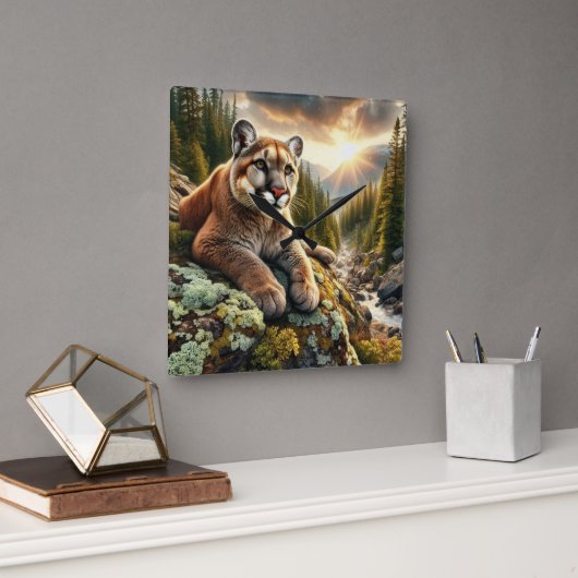 Natuur en Big Cat Mountain Lion Muur Klok (Kantoor)