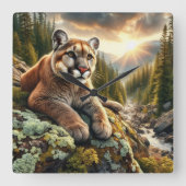Natuur en Big Cat Mountain Lion Muur Klok (Voorkant)