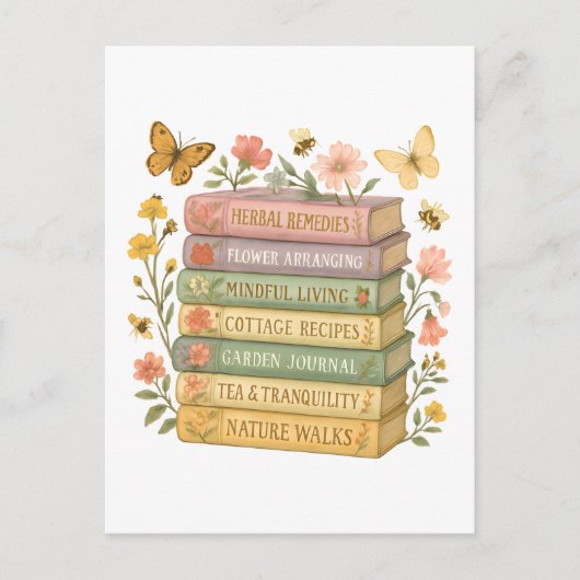 Natuur en boekenliefhebber Botanische Stack Briefkaart (Voorkant)