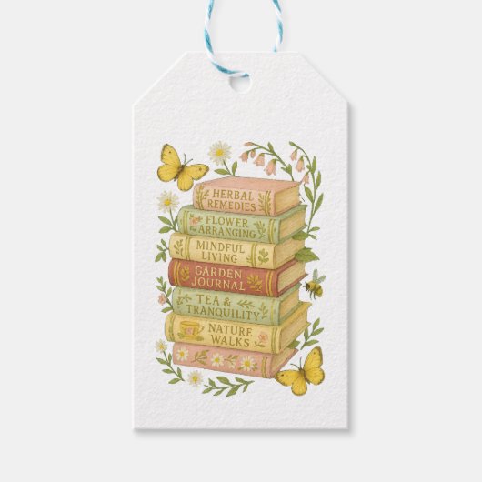 Natuur en boekenliefhebber Botanische Stack Cadeaulabel (Voorkant)