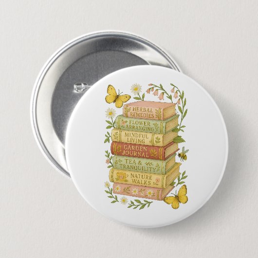 Natuur en boekenliefhebber Botanische Stack Ronde Button 7,6 Cm (Voorkant /achterkant)