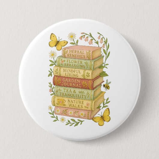 Natuur en boekenliefhebber Botanische Stack Ronde Button 7,6 Cm (Voorkant)