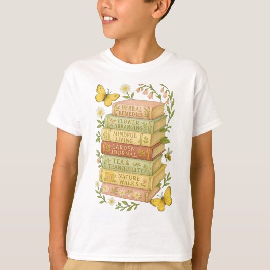 Natuur en boekenliefhebber Botanische Stack T-shirt (Voorkant)