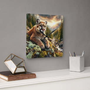 Natuur en Grote Katachtige Bergleeuw Wandklok