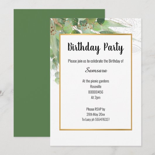 NATUUR EN LACE SAGE GOLD ALLE OCCASION INVITATIE KAART (Voorkant / Achterkant)