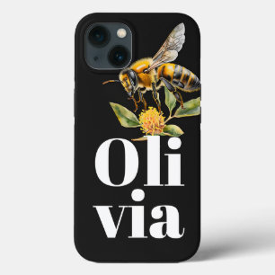 Natuur Floral Bee Zwart Gepersonaliseerde Naam Case-Mate iPhone Case