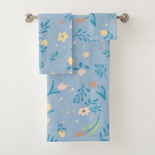 Natuur Floral Blue  Cute Modern Pattern Bad Handdoek (Insitu)