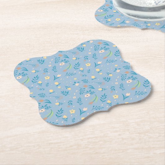 Natuur Floral Blue Cute Modern Pattern Kartonnen Onderzetters (Gekanteld)