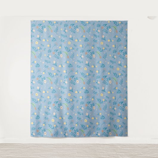 Natuur Floral Blue Cute Modern Pattern Wandkleed (Voorkant)