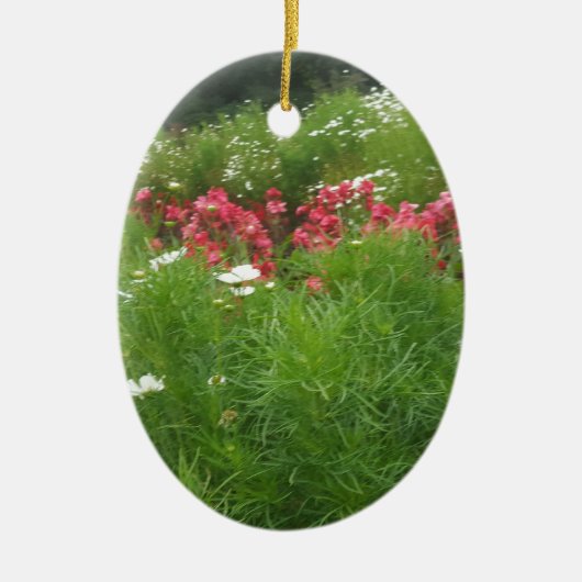 Natuur Floral Pink en White Flowers Grass Keramisch Ornament (Voorkant)