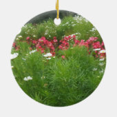 Natuur Floral Pink en White Flowers Grass Keramisch Ornament (Achterkant)