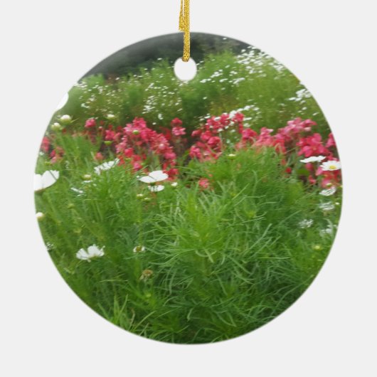 Natuur Floral Pink en White Flowers Grass Keramisch Ornament (Achterkant)