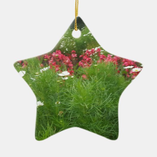 Natuur Floral Pink en White Flowers Grass Keramisch Ornament (Voorkant)