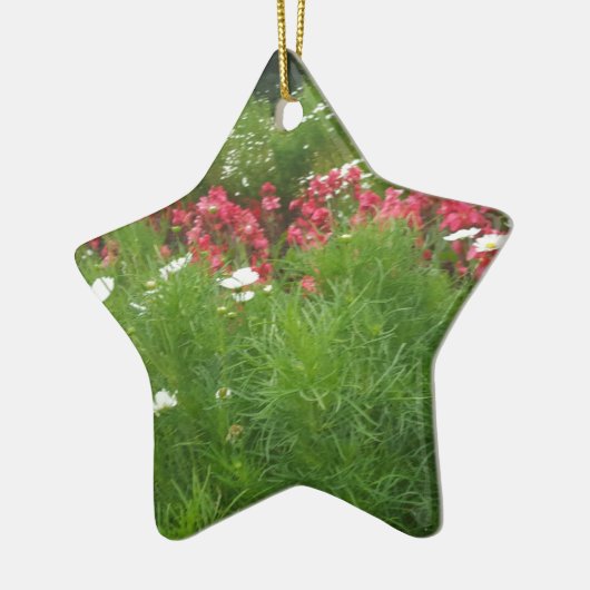 Natuur Floral Pink en White Flowers Grass Keramisch Ornament (Links)