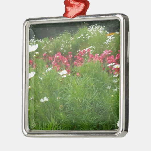 Natuur Floral Pink en White Flowers Grass Metalen Ornament (Links)