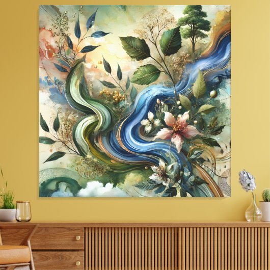Natuur Flow - Abstracte Botanische Canvas Muurkuns (Insitu (Woonkamer))