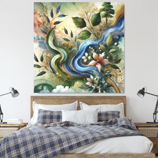 Natuur Flow - Abstracte Botanische Canvas Muurkuns (Insitu (Slaapkamer))
