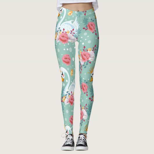 Natuur Flowers Swan Leggings (Voorkant)