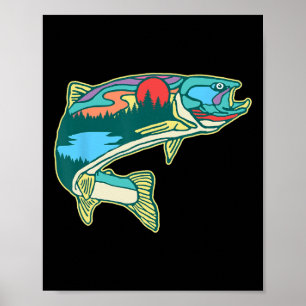 Natuur Forel Illustratie Vintage Vliegvissen Retro Poster