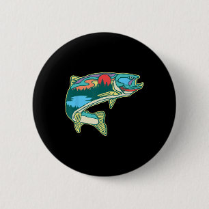 Natuur Forel Illustratie Vintage Vliegvissen Retro Ronde Button 5,7 Cm