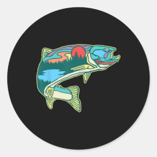 Natuur Forel Illustratie Vintage Vliegvissen Retro Ronde Sticker