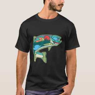 Natuur Forel Illustratie Vintage Vliegvissen Retro T-shirt