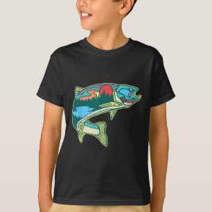 Natuur Forel Illustratie Vintage Vliegvissen Retro T-shirt