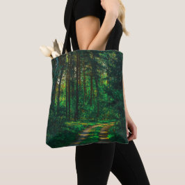 Natuur Forest Birch Trees Landscape Road Tote Bag