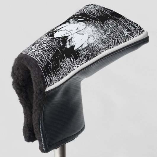 Natuur Foto Black White Duck met Reeds op Lake Golfheadcover (3/4 voorkant)