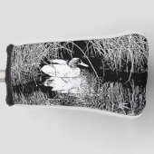 Natuur Foto Black White Duck met Reeds op Lake Golfheadcover (Voorkant)