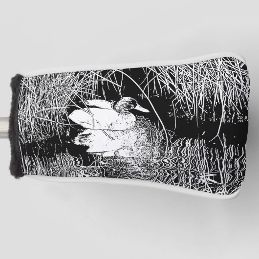 Natuur Foto Black White Duck met Reeds op Lake Golfheadcover (Voorkant)