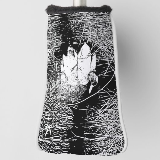 Natuur Foto Black White Duck met Reeds op Lake Golfheadcover (Draai 90)