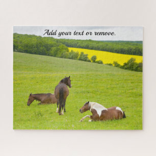 Natuur foto, wilde bruine paarden in een wei: legpuzzel