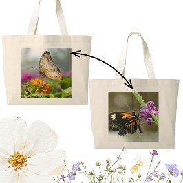 Natuur Fotografie Vlinder op Bloem Grote Tote Bag