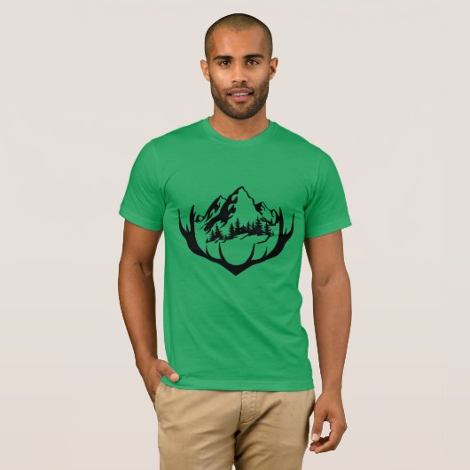 Natuur-geïnspireerd berg- en bosgewei ontwerp t-shirt (Voorkant volledig)