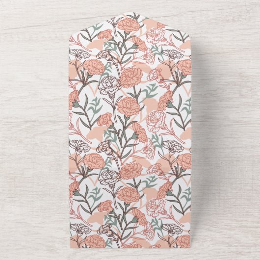 Natuur Geïnspireerd Bloemen: Anjer Bloempatroon All In One Uitnodiging (Buitenkant)