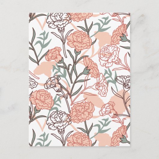 Natuur Geïnspireerd Bloemen: Anjer Bloempatroon Briefkaart (Voorkant)