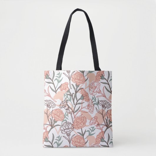 Natuur Geïnspireerd Bloemen: Anjer Bloempatroon Tote Bag (Voorkant)
