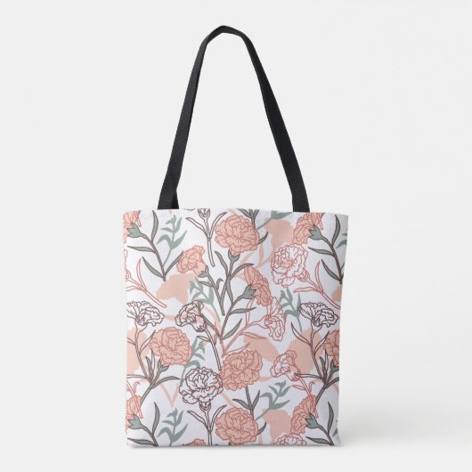 Natuur Geïnspireerd Bloemen: Anjer Bloempatroon Tote Bag (Achterkant)