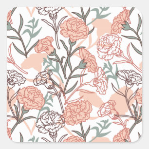 Natuur Geïnspireerd Bloemen: Anjer Bloempatroon Vierkante Sticker