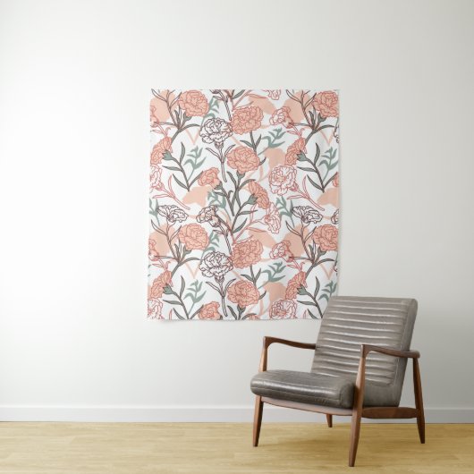 Natuur Geïnspireerd Bloemen: Anjer Bloempatroon Wandkleed (In situ)