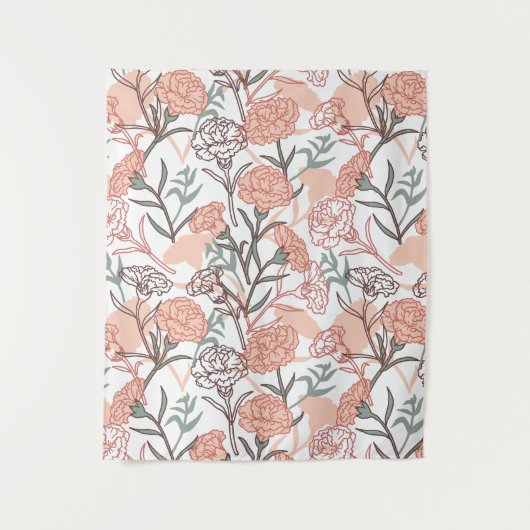 Natuur Geïnspireerd Bloemen: Anjer Bloempatroon Wandkleed (Voorkant)