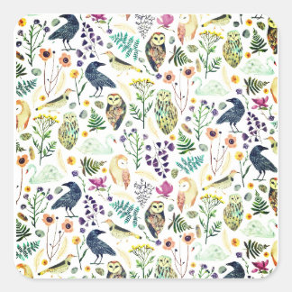 Natuur geïnspireerd botanisch patroon decoratieve vierkante sticker