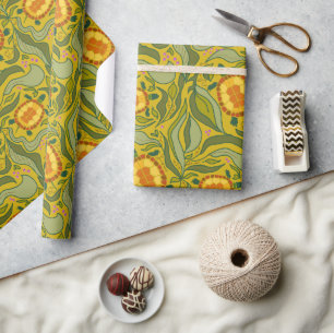 Natuur geïnspireerd geel patroon schildpadden en b cadeaupapier